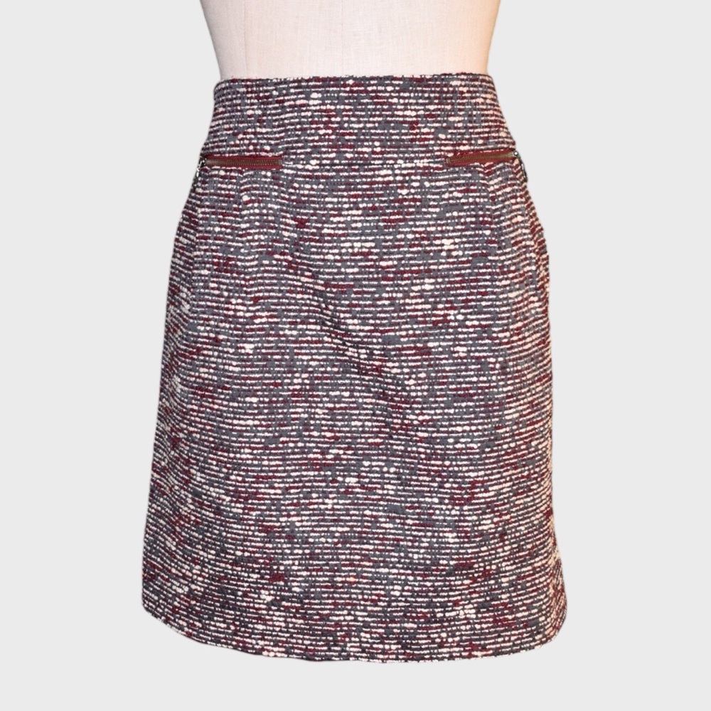 LOFT Burgundy Tweed Mini Skirt with Zip Pockets